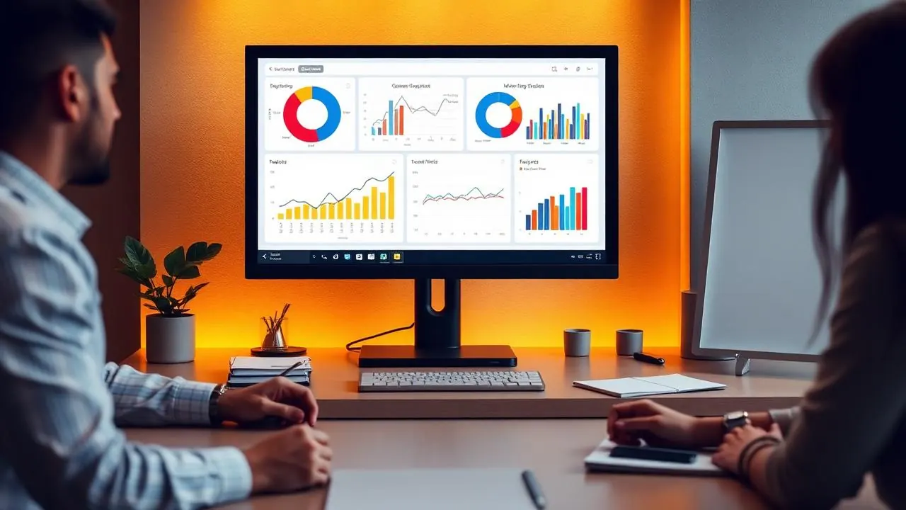 AI generated image showing digital marketing strategy dashboard with KPI charts on a monitor